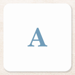 Dessous De Verre Carré Monogramme Nom initial Dusty Blue White Simple 202