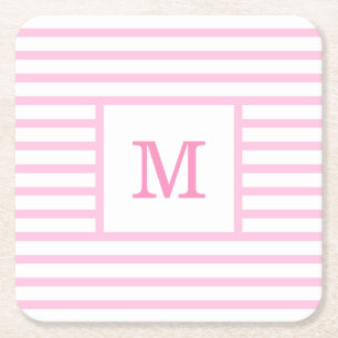 Dessous De Verre Carré Monogramme personnalisé Bébé rose et blanc