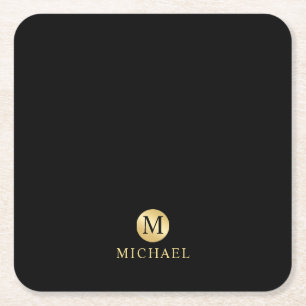 Dessous De Verre Carré Monogramme personnalisé de luxe noir et or