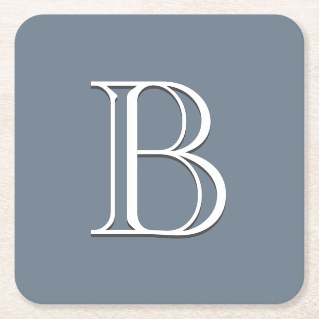 Dessous De Verre Carré Monogramme personnalisé Initial Moyen Bleu & Blanc (Devant)