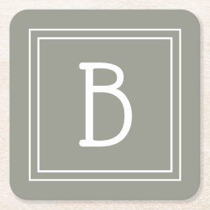 Dessous De Verre Carré Monogramme Personnalisé Moderne de Vert Sauge & Bl