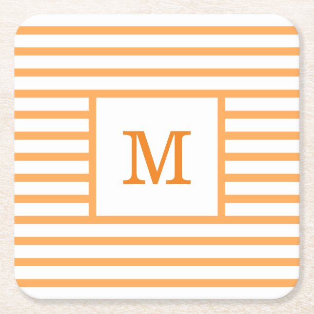 Dessous De Verre Carré Monogramme personnalisé Orange et blanc (Devant)