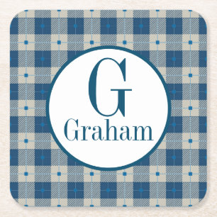 Dessous De Verre Carré Monogramme Plaid Blue Lodge Personnalisé