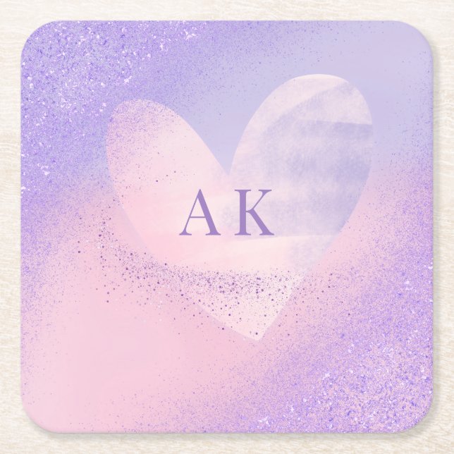 Dessous De Verre Carré Monogramme Purple Pink Gradient Coeur (Devant)
