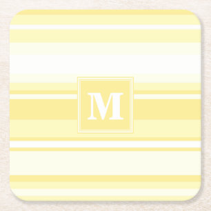 Dessous De Verre Carré Monogramme rayures jaunes citron