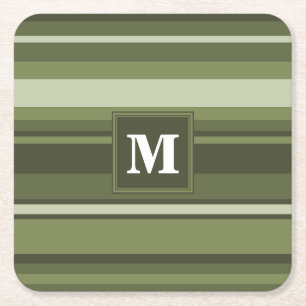 Dessous De Verre Carré Monogramme rayures vert olive
