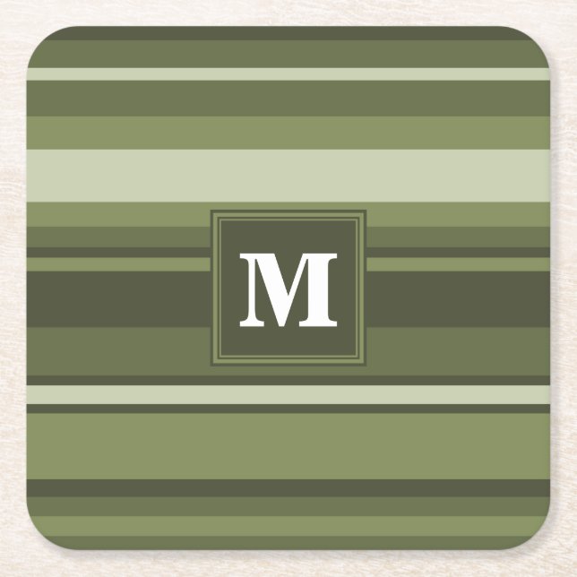 Dessous De Verre Carré Monogramme rayures vert olive (Devant)