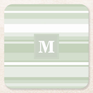 Dessous De Verre Carré Monogramme rayures vert pâle