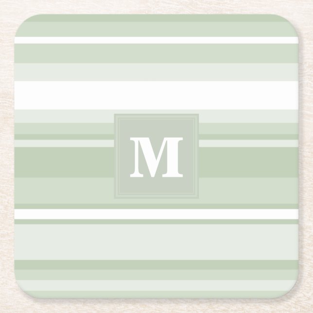 Dessous De Verre Carré Monogramme rayures vert pâle (Devant)