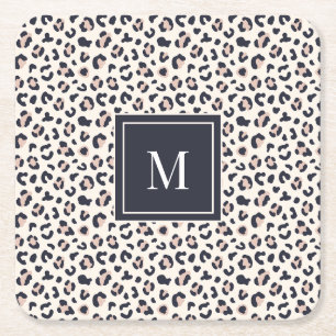 Dessous De Verre Carré monogramme rose Empreinte de léopard
