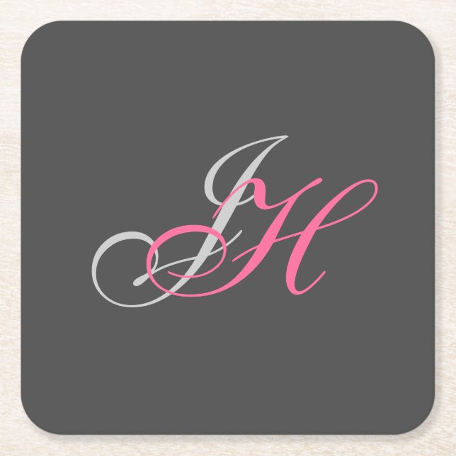 Dessous De Verre Carré Monogramme rose gris noir Simple (Devant)