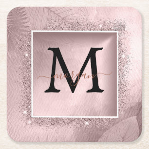 Dessous De Verre Carré Monogramme rose Parties scintillant or