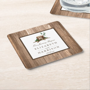 Dessous De Verre Carré Monogramme rustique du pays Arbre et Mariage de bo