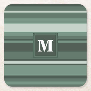 Dessous De Verre Carré Monogramme sauge bandes vertes
