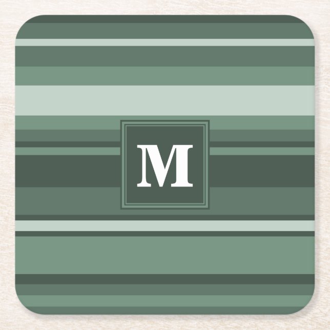 Dessous De Verre Carré Monogramme sauge bandes vertes (Devant)