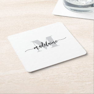 Dessous De Verre Carré Monogramme Silver Blanc noir personnel