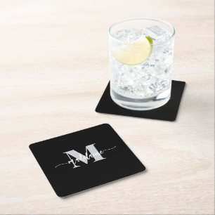 Dessous De Verre Carré Monogramme Silver noir blanc personnel