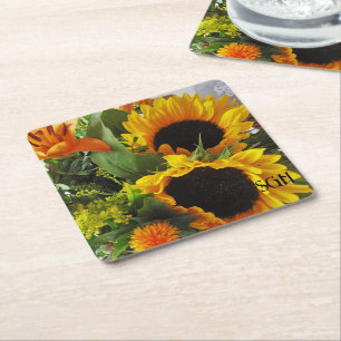 Dessous De Verre Carré Monogramme Superbe Tournesol Imprimer