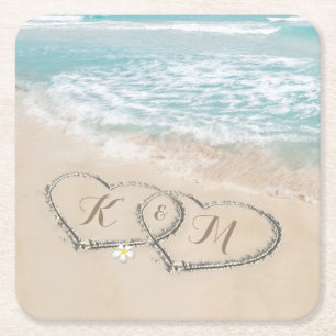 Dessous De Verre Carré Monogramme Tropical Beach Heart