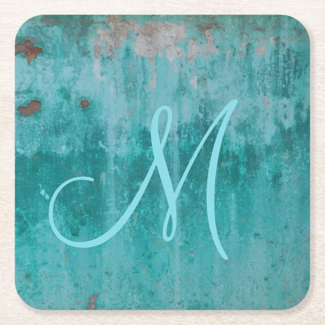 Dessous De Verre Carré Monogramme turquoise (Devant)