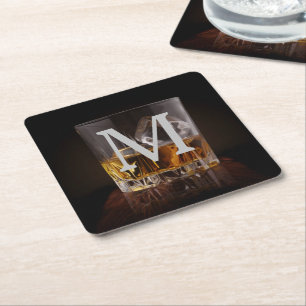 Dessous De Verre Carré Monogramme verre de whisky rustique