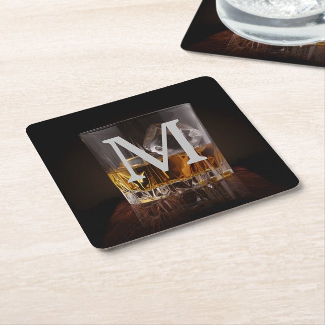 Dessous De Verre Carré Monogramme verre de whisky rustique (Incliné)