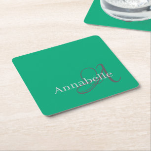 Dessous De Verre Carré Monogramme vert minimal et simple et nom