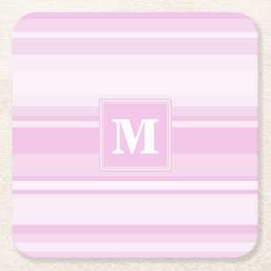 Dessous De Verre Carré Monogrammes à rayures roses pour bébé