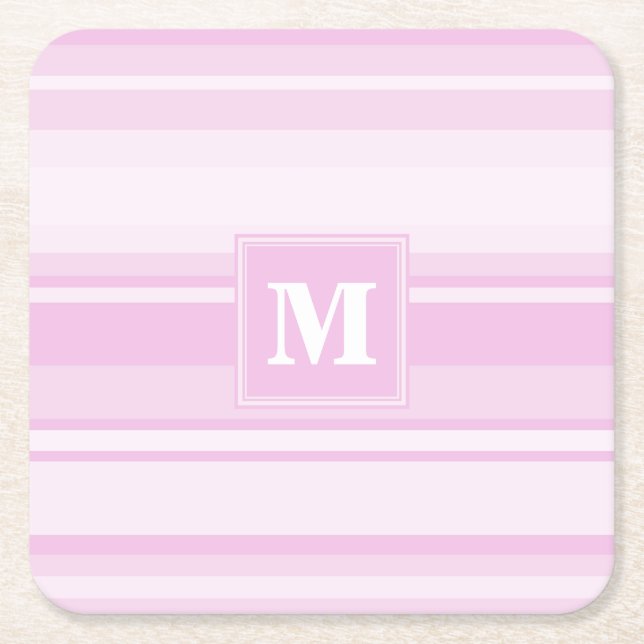 Dessous De Verre Carré Monogrammes à rayures roses pour bébé (Devant)