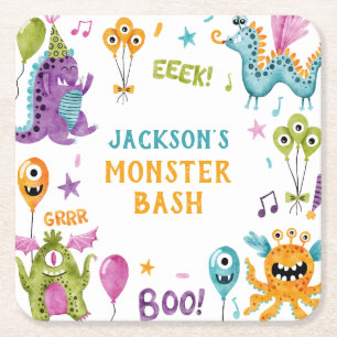 Dessous De Verre Carré Monster Bash Little Monster Fête d'anniversaire