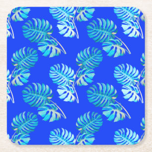 Dessous De Verre Carré Monstera Brise Bleu Cobalt
