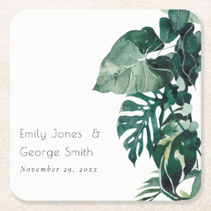 Dessous De Verre Carré Monstera Tropical Foliage Vert Mariage Rustique