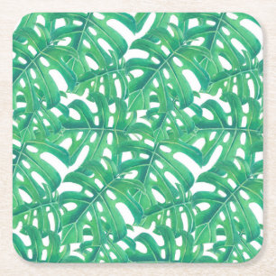 Dessous De Verre Carré Monstère verte tropicale feuille motif