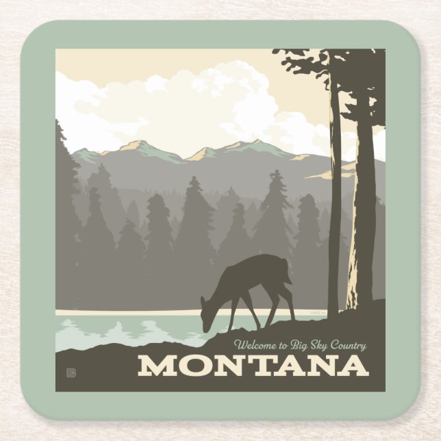 Dessous De Verre Carré Montana | Bienvenue dans Big Sky Country (Devant)