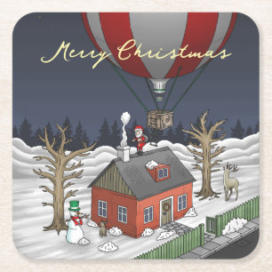 Dessous De Verre Carré Montgolfière du Père Noël
