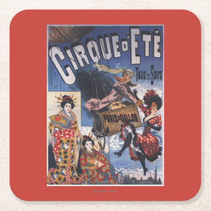 Dessous De Verre Carré Montgolfière et affiche japonaise de dames