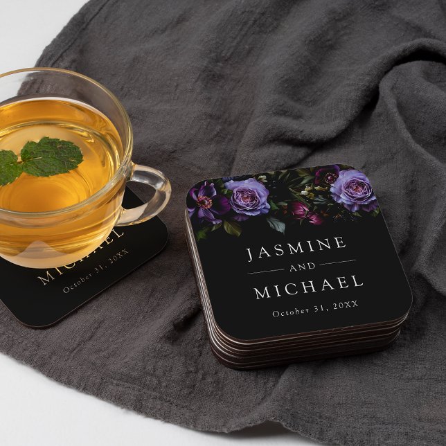 Dessous De Verre Carré Moody Gothic Purple Floral Mariage (Créateur téléchargé)