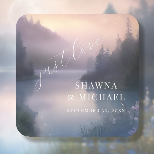 Dessous De Verre Carré Moonlit Lake Forest Imaginaire Mariage (Créateur téléchargé)