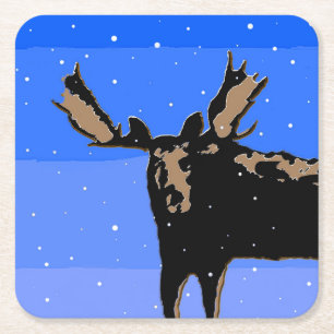Dessous De Verre Carré Moose en hiver - Art original de la faune
