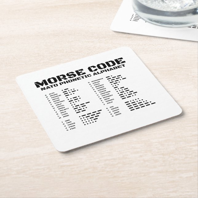 Dessous De Verre Carré Morse Code Alphabet phonétique OTAN (Incliné)