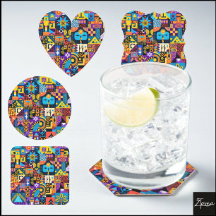 Dessous De Verre Carré Mosaïque de courte géométrique d'art folklorique a