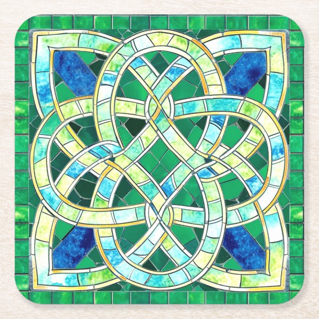 Dessous De Verre Carré Mosaïque de pierre céleste verte (Devant)