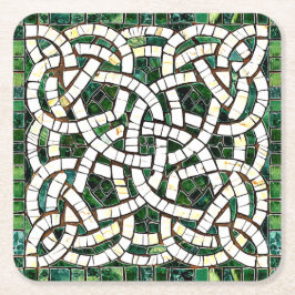 Dessous De Verre Carré Mosaïque de pierre céleste verte et blanche