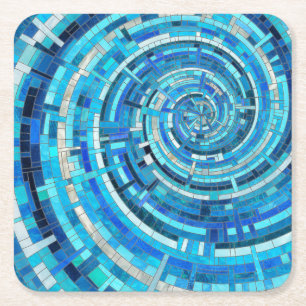Dessous De Verre Carré Mosaïque de spirale bleue