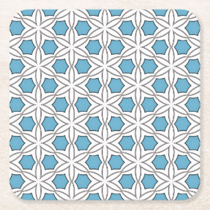 Dessous De Verre Carré Mosaïque florale blanche et bleue