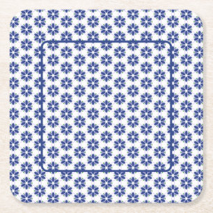 Dessous De Verre Carré Mosaïque florale bleu marine