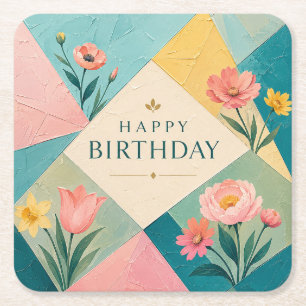 Dessous De Verre Carré Mosaique florale géométrique d'anniversaire