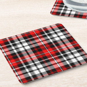 Dessous De Verre Carré Motif à carreaux tartan rouge noir blanc Design
