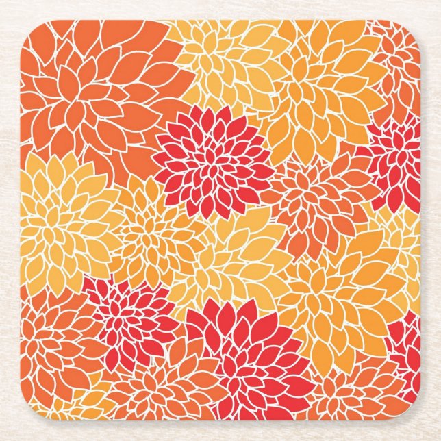 Dessous De Verre Carré Motif à fleurs orange (Devant)