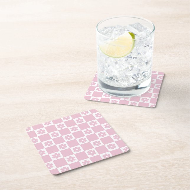 Dessous De Verre Carré Motif à fleurs roses (En situation)